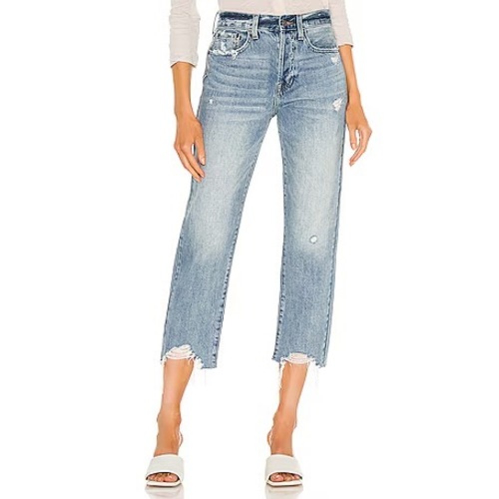 Pistola Charlie‎ High Rise Straight Jeans Blue Skies Distressed Chewed Hem 26